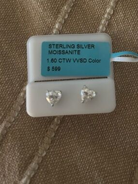 Sterling Silver Heart Moissanite Stud Earrings - White
